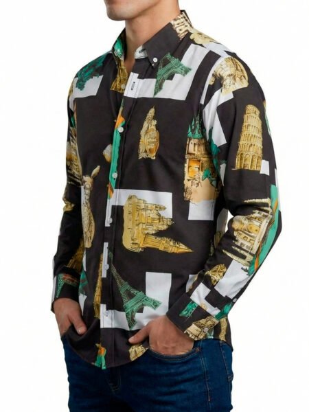 Camisa Hombre Casual Negra & Blanca Monumentos 1