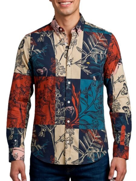 Camisa Hombre Casual Cuadros Colores Flores