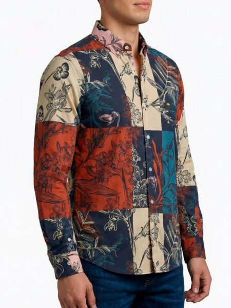 Camisa Hombre Casual Cuadros Colores Flores 1