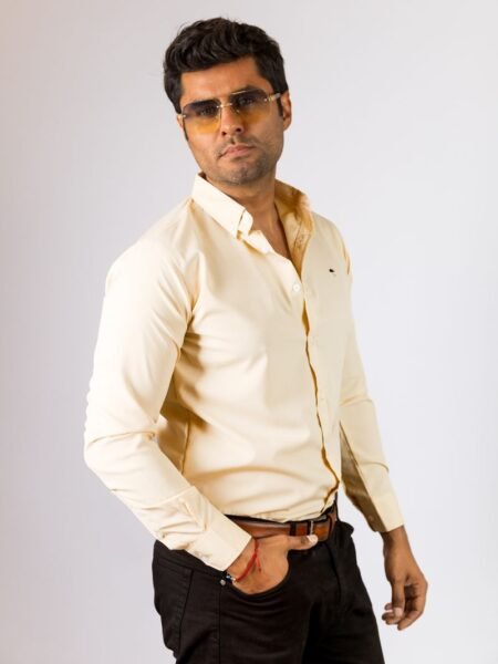 Camisa Hombre Casual Manga Larga Beige Lisa 1