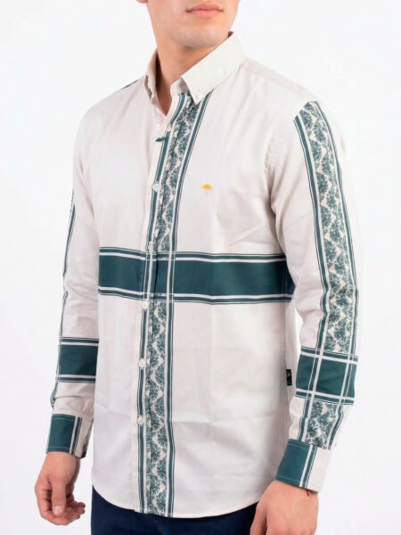 Camisa Hombre Casual Beige Franjas Marino Floral 2