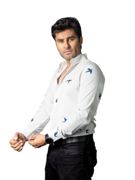 Camisa Hombre Casual Beige Claro Figuras Aves Marino 2