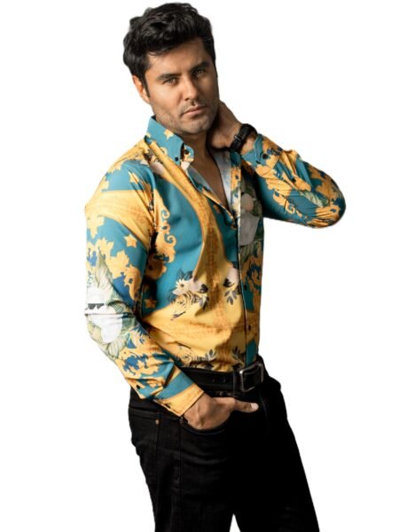 Camisa Hombre Casual Amarilla & Verde Floreada 1
