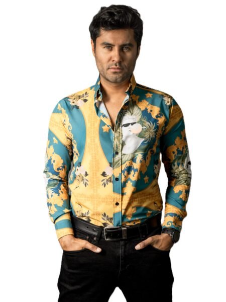 Camisa Hombre Casual Amarilla & Verde Floreada 4