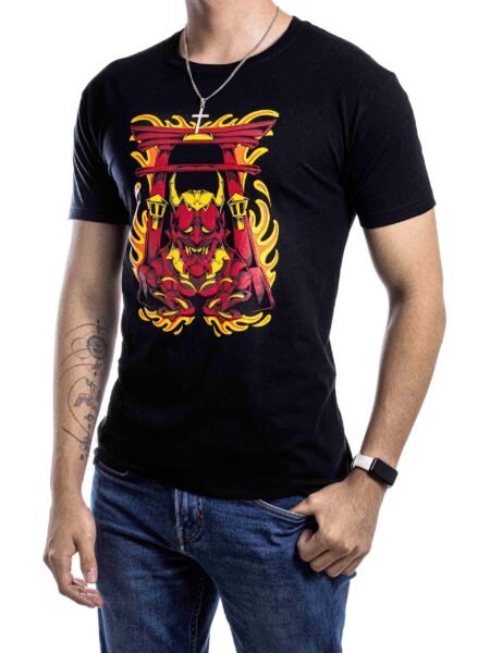 Playera Hombre Artesanal Casual Negra Diablo Demonio Rojo 1