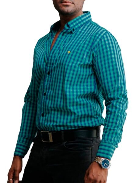 Camisa Hombre Casual Cuadros Verdes, Azul 2
