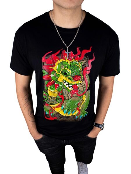 Playera Hombre Artesanal Casual Negra Quetzalcoatl