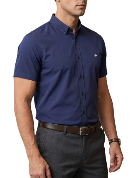 Camisa Hombre Casual Manga Corta Azul Marino 4