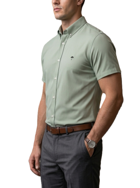 Camisa Hombre Casual Manga Corta Verde Pistache 1