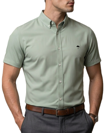Camisa Hombre Casual Manga Corta Verde Pistache 2
