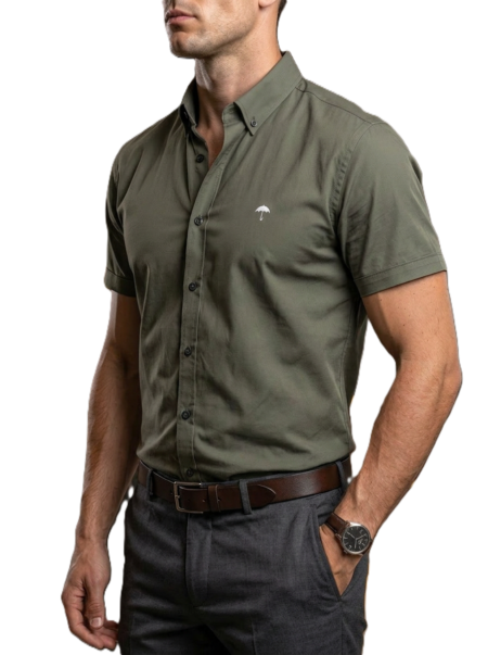 Camisa Hombre Casual Manga Corta Verde Militar 1