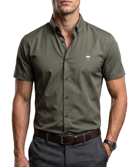 Camisa Hombre Casual Manga Corta Verde Militar 2