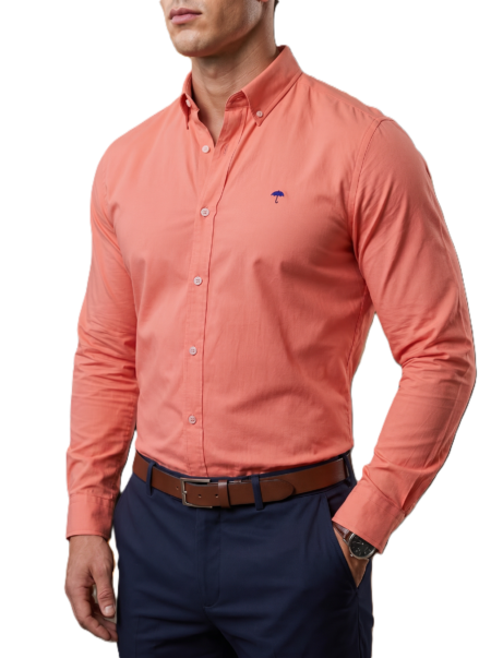 Camisa Hombre Casual Manga Larga Rosa 1