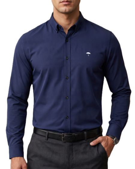 Camisa Hombre Casual Manga Larga Azul Marino 1