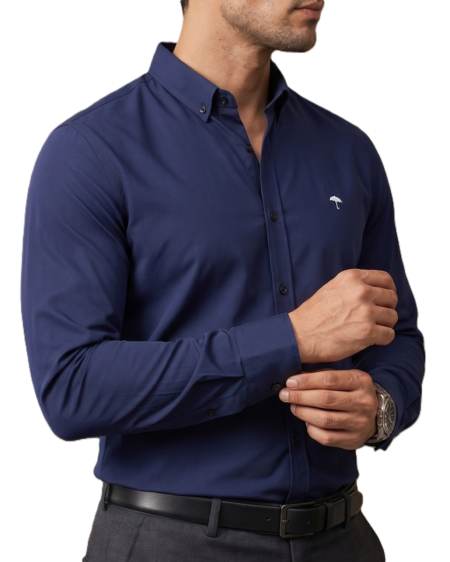 Camisa Hombre Casual Manga Larga Azul Marino 3