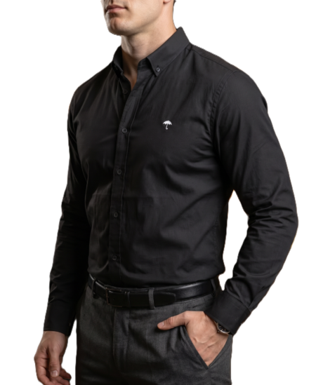 Camisa Hombre Casual Manga Larga Negra Lisa 2