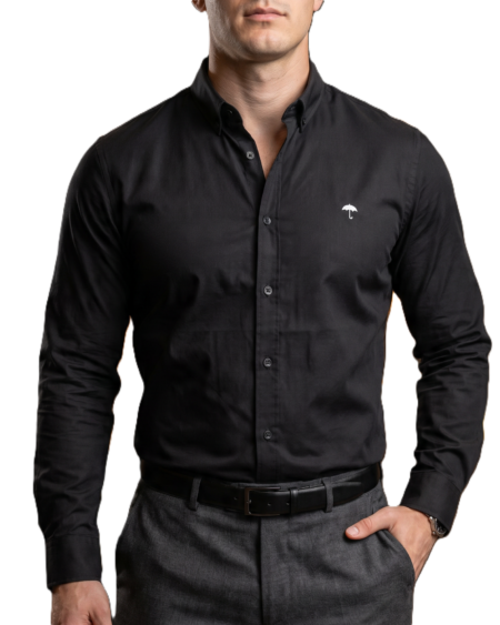 Camisa Hombre Casual Manga Larga Negra Lisa 1