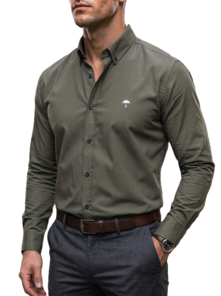 Camisa Hombre Casual Manga Larga Verde Militar 3