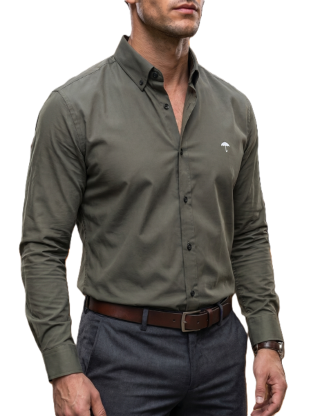 Camisa Hombre Casual Manga Larga Verde Militar 1