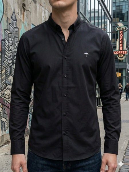 Camisa Hombre Casual Manga Larga Negra Lisa