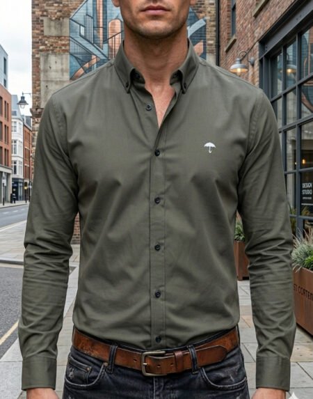 Camisa Hombre Casual Manga Larga Verde Militar