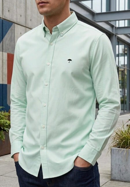 Camisa Hombre Casual Manga Larga Verde Menta