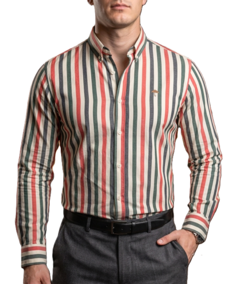 Camisa Hombre Casual Rayas Gris, Blancas, Rojizas 1