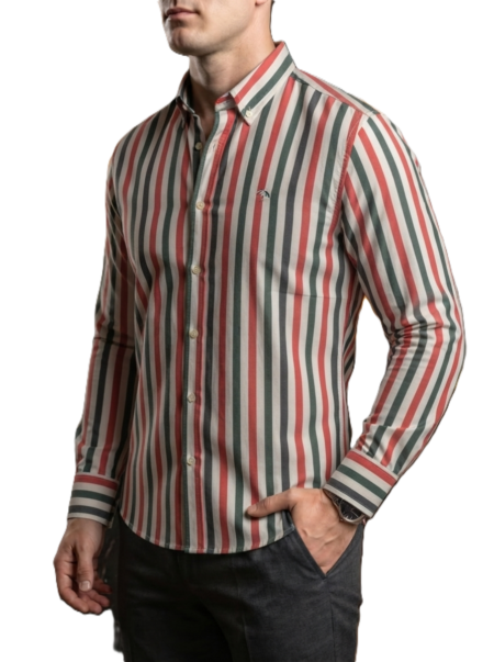 Camisa Hombre Casual Rayas Gris, Blancas, Rojizas 2