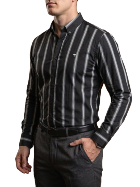 Camisa Hombre Casual Negra Rayas Blancas 2
