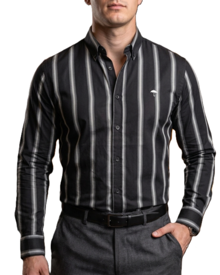 Camisa Hombre Casual Negra Rayas Blancas 1