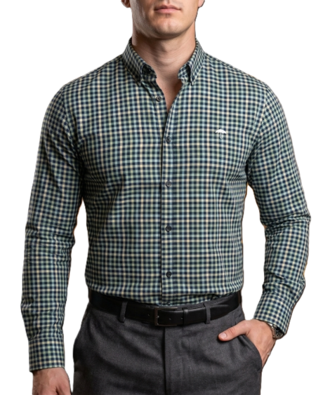 Camisa Hombre Casual Cuadros Marino, Azul, Naranja 1