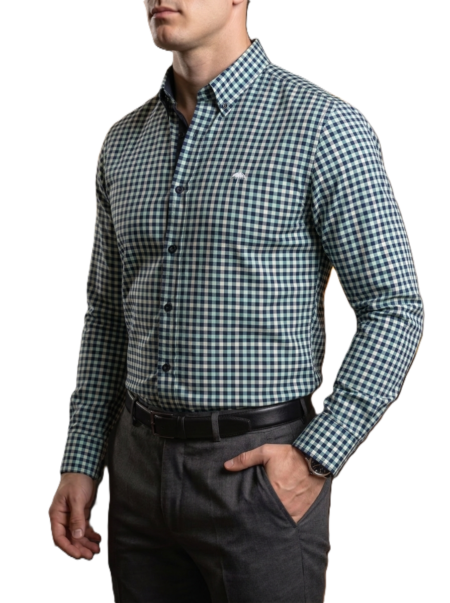 Camisa Hombre Casual Cuadros Marino, Azul, Naranja 2