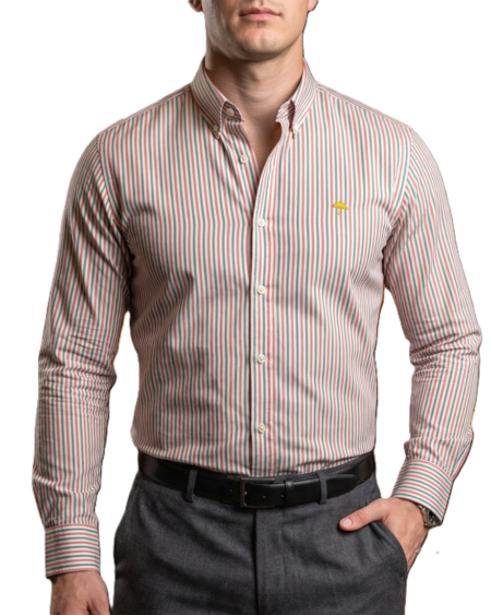 Camisa Hombre Casual Lineas Grises, Rojas, Blancas 1