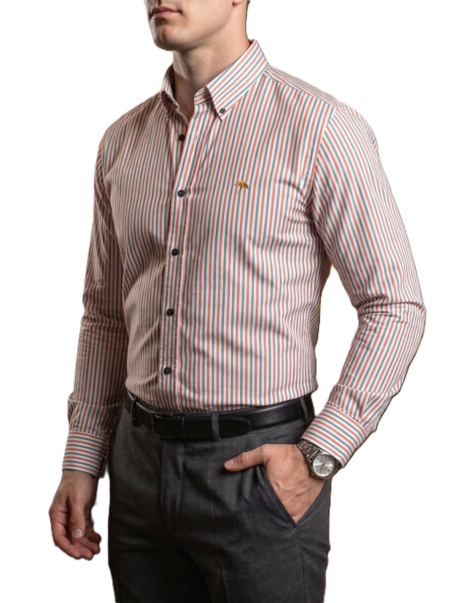 Camisa Hombre Casual Lineas Grises, Rojas, Blancas 2