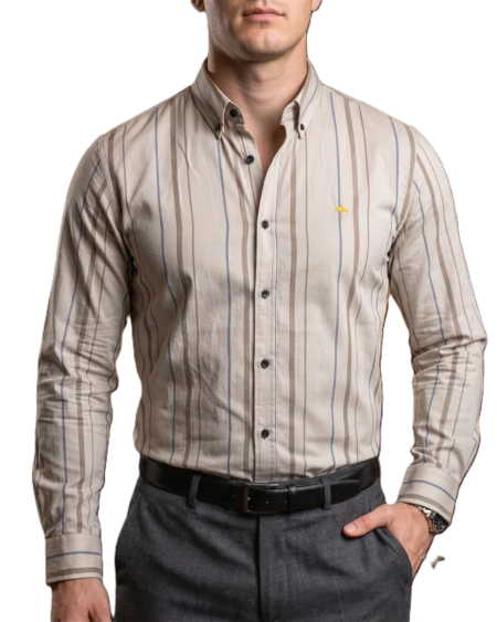 Camisa Hombre Casual Lineas Grises, Rojas, Blancas 1
