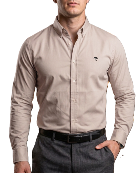 Camisa Hombre Casual Beige Arena Lisa 1