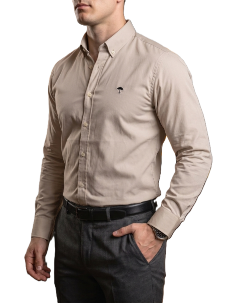 Camisa Hombre Casual Beige Arena Lisa 2