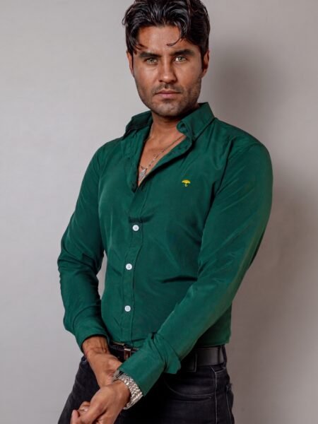 Camisa Hombre Casual Verde Oscuro Lisa 2