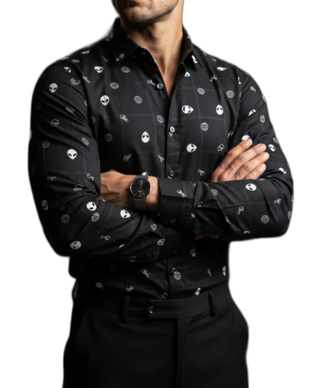 Camisa Hombre Casual Negra Figuras Aliens 1