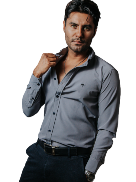Camisa Hombre Casual Gris Claro Lisa 2