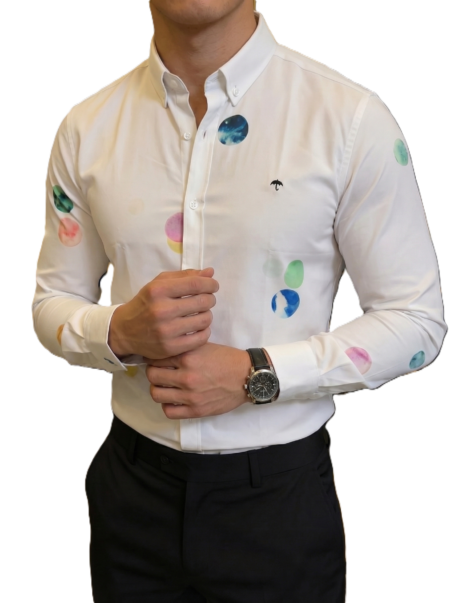 Camisa Hombre Casual Blanca Figuras Planetas 2