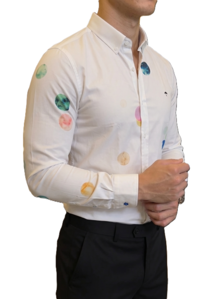 Camisa Hombre Casual Blanca Figuras Planetas